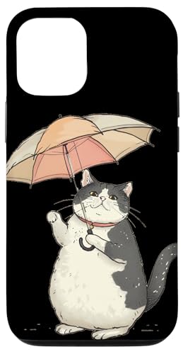 Hülle für iPhone 14 Pro Trendige dicke Katze mit Regenschirm für einen coolen Rand von Umbrella Cat Outfit