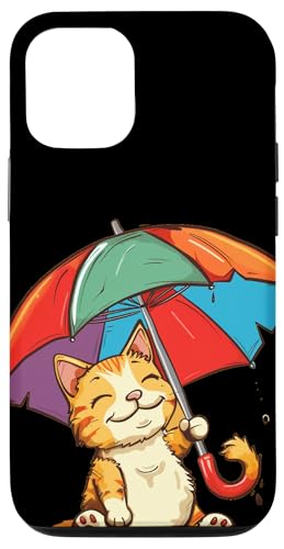 Hülle für iPhone 15 Pro Regenbogen Regenschirm Katze Kostüm für Wetter Katzen Liebhaber von Umbrella Cat Outfit