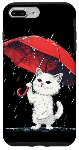 Hülle für iPhone 7 Plus/8 Plus Niedliche weiße Katze unter rotem Regenschirm Kostüm von Umbrella Cat Outfit