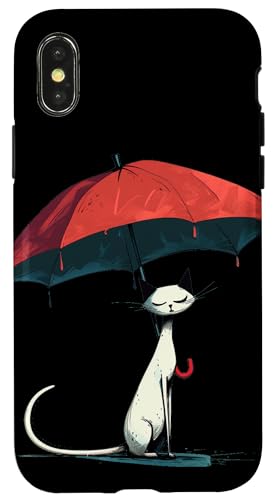 Hülle für iPhone X/XS Elegante Katze mit Regenschirm für nette Katzen Kostümliebhaber von Umbrella Cat Outfit