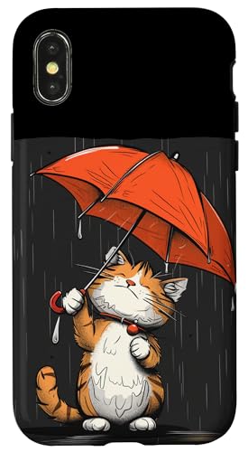 Hülle für iPhone X/XS Niedliche kleine Katze unter rotem Regenschirm Kostüm von Umbrella Cat Outfit