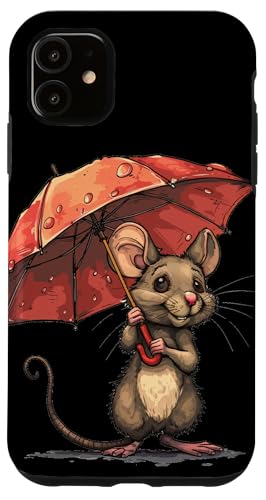 Hülle für iPhone 11 Witzige Maus mit Regenschirm für kreatives Tragen von Umbrella Mouse Outfit