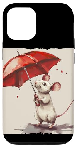 Hülle für iPhone 13 Niedliches Kostüm mit weißer Maus mit rotem Regenschirm für regnerische Tage von Umbrella Mouse Outfit