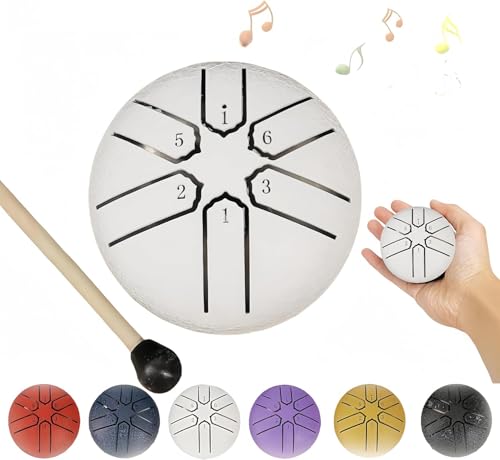 Umikk Regentrommel für den Garten, Chakra-Trommel Für Regen, Stahlzungentrommel, Regenglocke, Steel Tongue Drum 3 Inches 6 Notes, Wasserdicht, Regentrommel für Garteninstrument (Weiß) von Umikk