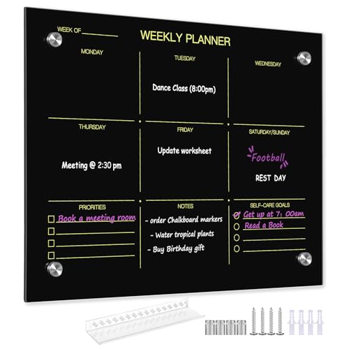 Umtiti Schwarzes, trocken abwischbares wöchentliches Whiteboard, 30,5 x 40,6 cm, rahmenloses Glas-Whiteboard für Zuhause, Schule, Büro, schwarze Oberfläche, wöchentliches Glas, BK3040 von Umtiti