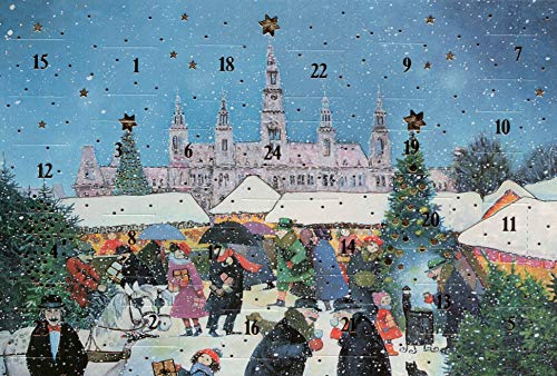 Adventskalender-Karte Wien Rathaus Nostalgie Weihnachten Grußkarten Goldprägung Kunstkarte Weihnachtsgruß Weihnachtsmarkt von unbekannt