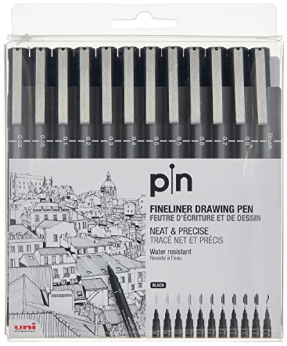 UNI PIN FINELINER DRAWING PEN SET 12 SCHWARZ von Uni-Ball