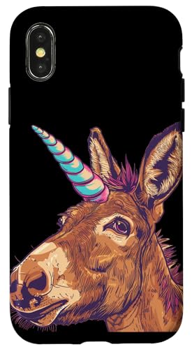 Hülle für iPhone X/XS Schönes Eselgesicht mit Einhornhorn-Kostüm von Unicorn Donkey Outfit