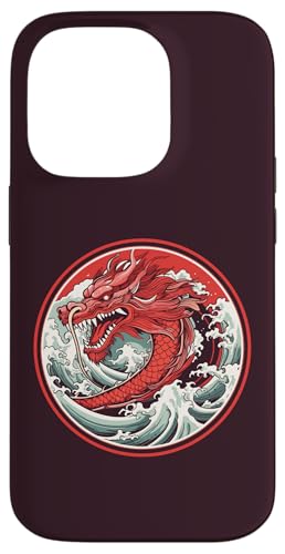 Hülle für iPhone 14 Pro Roter Drache im japanischen Stil, der aus Ozeanwellen auftaucht von Unicorn Fantasy Creatures by LEA