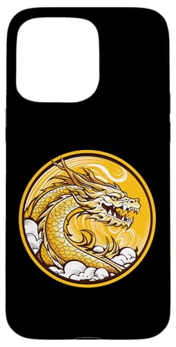 Hülle für iPhone 15 Pro Max Gelber Drache aus den Wolken im chinesischen Stil von Unicorn Fantasy Creatures by LEA