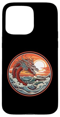 Hülle für iPhone 15 Pro Max Sea Dragon #17 Head Above Waves, roter Sonnenuntergang, Retro-Design von Unicorn Fantasy Creatures by LEA