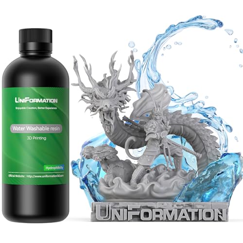 UNIFORMATION HD Wasser abwaschbares Harz leicht zu reinigen schnell UV-hrtendes 3D-Druckerharz Photopolymer niedrige Viskositt schnelles 3D-Harz für SLA/LCD/DLP-Druck HD Grau 1KG von Uniformation