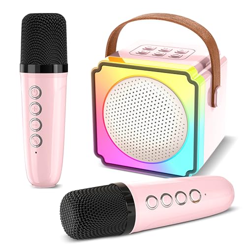 Unipanpa Mini Karaoke Maschine mit 2 Kabellosen Mikrofonen, Karaoke Mikrofon Kinder, Tragbares Bluetooth Karaoke Maschine mit Stimme Wechselnde Effekte & LED-Lichter, Geschenke für Mädchen, Jungen von Unipampa