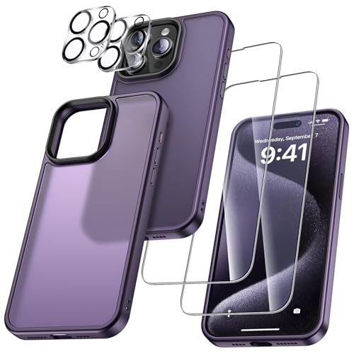 UniqueMe für iPhone 15 Pro Max Hülle, 5-in-1-Set Handyhülle für iPhone 15 Pro Max Case Rundumschutz Schutzhülle Cover,1 Handyhülle & 2 Schutzfolie & 2 Kameraschutz - Matt Lila von UniqueMe