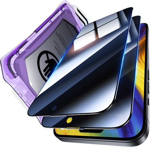 UniqueMe für iPhone 15 Pro Max für Panzerglas Sichtschutz, 9H Bruchsicher Militärniveau, Automatische Staubentfernung, für iPhone 15 Pro Max Schutzfolie, Bruchsicher, 2 Stück von UniqueMe