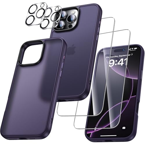 UniqueMe für iPhone 16 Pro Max Hülle, 5-in-1-Set Handyhülle für iPhone 16 Pro Max Case Rundumschutz Schutzhülle Cover,1 Handyhülle & 2 Schutzfolie & 2 Kameraschutz - Matt Lila von UniqueMe