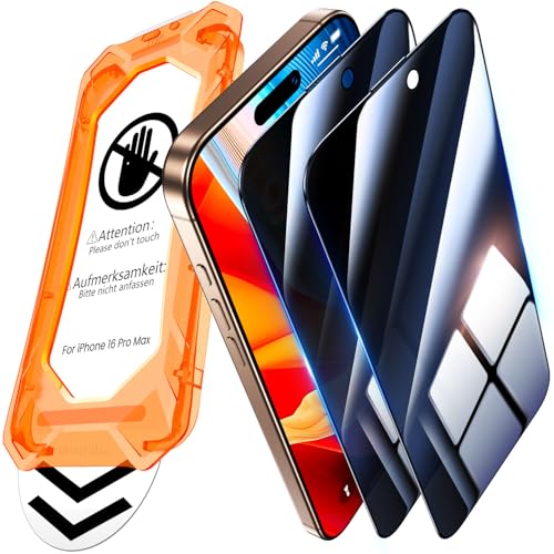 UniqueMe für iPhone 16 Pro Max für Panzerglas Sichtschutz - [Full Screen Displayschutz] Schutzfolie Sichtschutz für iPhone 16 Pro Max Schutzglas,Auto Installation,2 Stück von UniqueMe