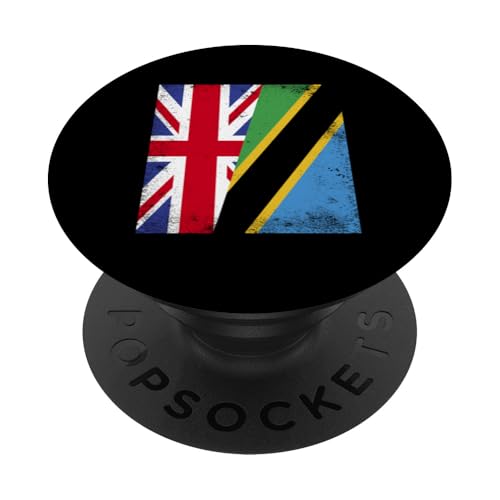 Britische Tansania, halbe Flagge, Großbritannien, britische Tansania-Wurzeln PopSockets Klebender PopGrip von United Republic Of Tanzania Tanzanian Flag Design