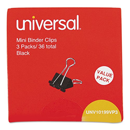 Universal 10199VP3 UNV10199VP3 Mini-Binder-Clips, 1/4 Zoll Kapazität, 5/8 Zoll breit, Schwarz, 36 Stück von Universal