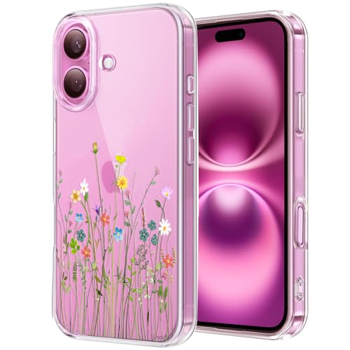 Unov Hülle Kompatibel mit iPhone 16 Plus Hülle klar Transparent Schlanke Schutzhülle Weich TPU Stoßstange Geprägtes das Muster Stoßdämpfung 6.7 Zoll (Blumen Blumenstrauß) von Unov