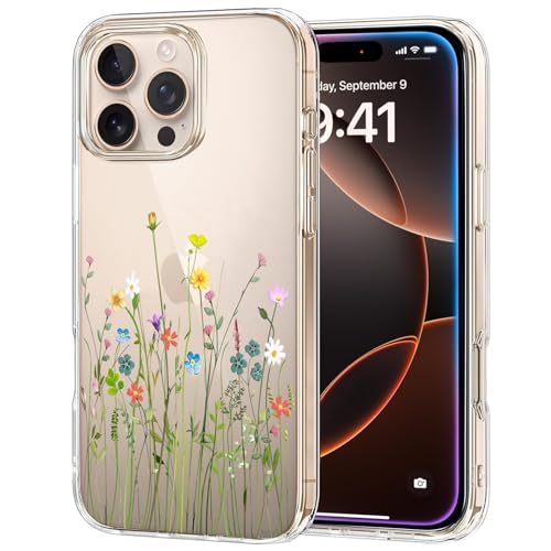 Unov Hülle Kompatibel mit iPhone 16 Pro Hülle klar Transparent Schlanke Schutzhülle Weich TPU Stoßstange Geprägtes das Muster Stoßdämpfung 6.3 Zoll (Blumen Blumenstrauß) von Unov