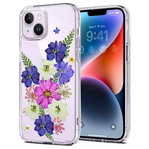 Unov Hülle Kompatibel mit iPhone 14 Plus Hülle klar Transparent Schlanke Schutzhülle Weich TPU Stoßstange Geprägtes das Blumen Muster Stoßdämpfung 6.7 Zoll (Very Peri Blumenstrauß) von Unov