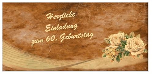 10 Geburtstagseinladungskarten für Erwachsene mit Spruch, Retro Rosen für Männer und Frauen, DIN lang 210 x 99 mm von Unser-Festtag