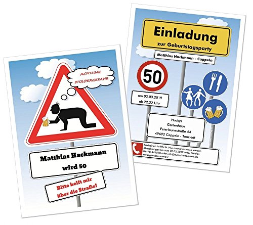 Geburtstagseinladungen runder Geburtstag lustig, für jedes Jahr möglich - mit Spruch - 30 Karten, Größe 17 x 12 cm von Unser-Festtag