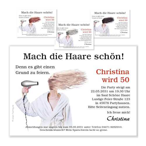 Unser-Festtag Lustige Geburtstagseinladungen für Frauen dreißig vierzig fünfzig sechzig siebzig Jahre. Kostenloser Texteindruck. (30 Karten - 17x12cm) von Unser-Festtag