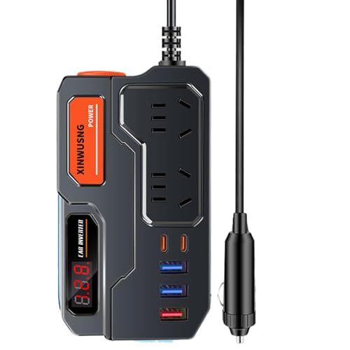 Auto Wechselrichter 12V auf 220V Konverter Auto Stecker Adapter Auto Ladegerät für Laptop USB Schnellladeanschlüsse Intelligente Digitalanzeige Multi-Port Output Inverter Camping Power Solution von Uonguon