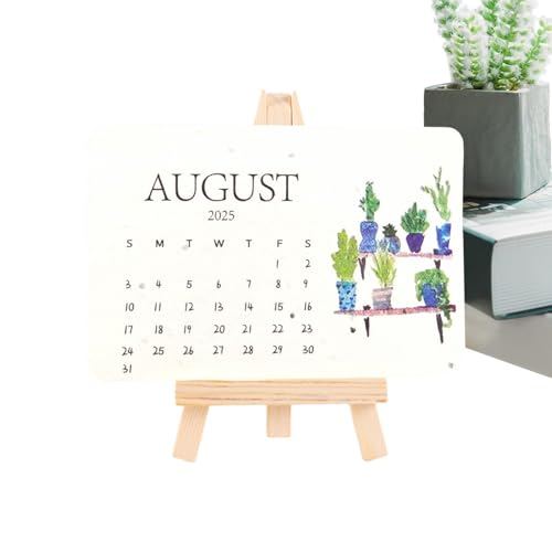 Pflanzbarer Blumenkalender, Tischkalender 2025, Schreibtischplaner mit Ständer, 12 x 9 cm, handgefertigter Kalender 2025, Greenery Kalender Set, nachhaltiger Schreibtischkalender für von Uonguon