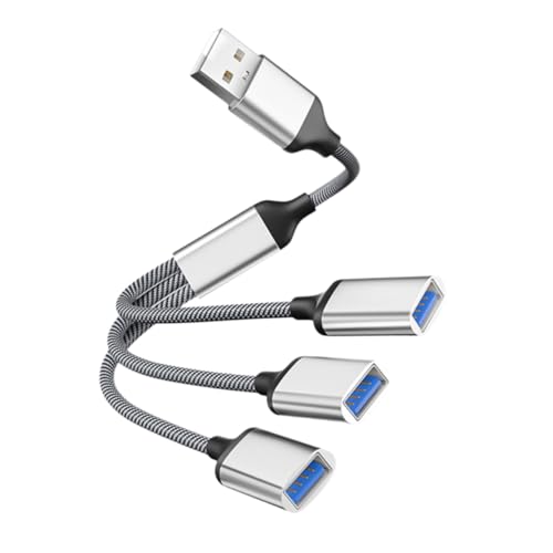 Uonlytech USB Hub Erweiterungskabel 1 ännlich Auf 3 Weiblich USB Splitter Kabel Praktisches USB Stromverteilerkabel Für Computer Und Auto Silberne Ausführung von Uonlytech