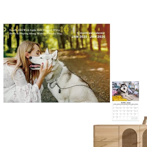 Uoqpty Hundekalender 2025 Wand - Hundekalender Monatskalender | 13-Monatskalender Dickes Papier, Kalender 2025 Huskies Muster, Januar 2025 - Jan 2026, Home Office Decor von Uoqpty