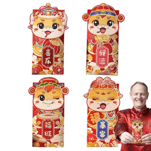 Uoqpty Lunar New Year Red Envelope - Kreative Neujahrsgeld Aufbewahrungstasche 4 Stück - Schlangenmuster Chinesische Umschläge für Geld 2025, Rote Päckchen Glücksgeld, für Frühlingsfest von Uoqpty