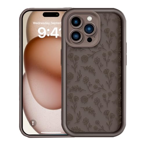 Uorker Phone Hülle für iPhone 16 6.1 Inch, Blume TPU All-Inclusive Lens Shockproot, Silicone Gel Shockproof Flower Protective Case Pattern Aesthetic Girls Women Gift (Braun, iP 16) von Uorker