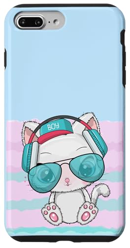 Hülle für iPhone 7 Plus/8 Plus Rave Kitty Kopfhörer, Musikliebhaber, Pastellblau / Rosa von Up All Night Club Tees