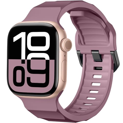 UpNeioco Sportarmband Kompatibel mit Apple Watch Armband 42mm 41mm 40mm 38mm, Weiches Silikon Ocean Uhrband für Herren und Damen, für iWatch Series 10 9 8 7 SE 6 5 4 3 2 1, Rauchlila von UpNeioco