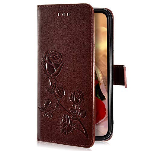 Uposao Kompatibel mit Huawei Honor 9 Lite Hülle Handyhülle Retro Luxus Rose Blumen Muster Klapphülle Flip Case Cover Schutzhülle Leder Hülle Brieftasche Tasche Kartenfächer Magnet,Braun von Uposao