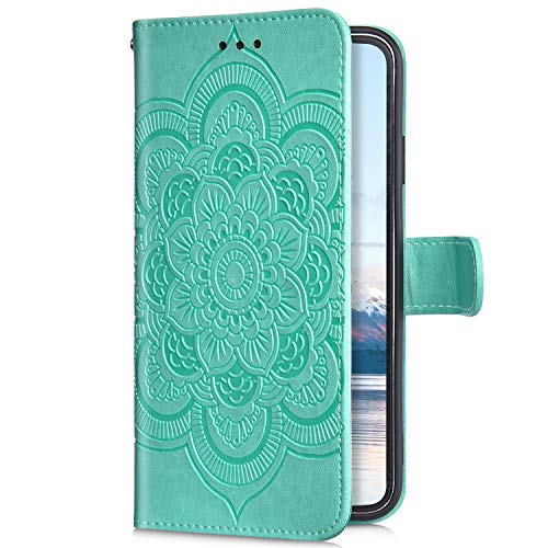 Uposao Kompatibel mit Huawei P Smart 2019 Handyhülle Mandala Blumen Muster Handy Schutzhülle Ledertasche Flip Case Handytasche Wallet Hülle Bookstyle Klappbar Lederhülle Magnetisch,Grün von Uposao