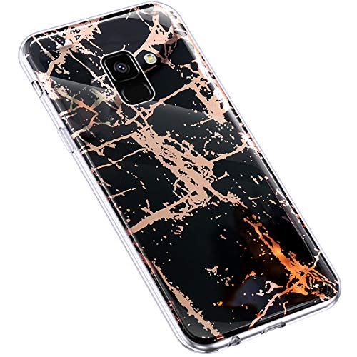 Uposao Kompatibel mit Samsung Galaxy A8 2018 Hülle Transparent Dünn Weiche Silikon Handyhülle Glitzer Marmor 3D Geometrische Durchsichtige Schutzhülle Stein Marble Handytasche,Marmor Schwarz von Uposao