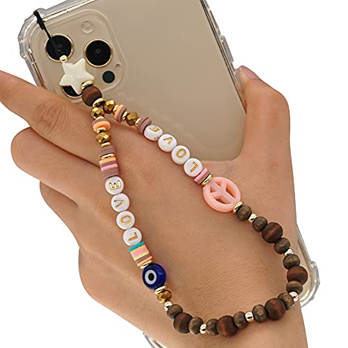 Uposao Perlen Handschlaufe für Telefon, Smiley Gesicht Universal Handy Lanyard Perlen Handgelenkkette für Frauen Mädchen Böhmische Perlen Charme Handy Handgelenk Lanyard Handykette von Uposao