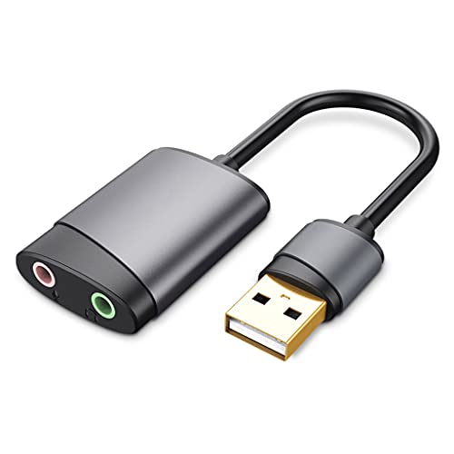 Externe USB-Stereo-Soundkarte, 3,5 mm, USB-Adapter, USB-auf-Mikrofon-Lautsprecher-Schnittstelle für MacBook, PC, Laptop, 3,5 mm Adapter-Splitter von Uqezagpa