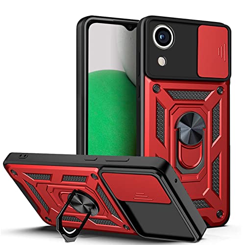 AENOCH Armor Hülle für Samsung Galaxy A03 Core mit Slide Kameraschutz Cover und Ring Ständer [Handyhülle Kompatibel Mit Auto Magnet] Militärischer Stoßfeste Case, Rot von Urarssa