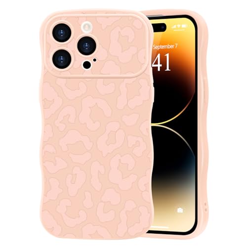 Urarssa Kompatibel mit iPhone 14 Pro Hülle Wellen Lockige Leopard Muster Handyhülle Frauen Mädchen Aesthetic Hülle Weich TPU Silikon Bumper Stoßfest Schutzhülle Case für iPhone 14 Pro, Rosa von Urarssa