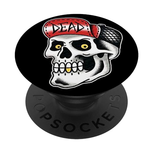 Traditionelles Tattoo Flash im Punkrocker-Design mit Totenkopf, Grunge-Skater PopSockets Klebender PopGrip von Urban Empyre