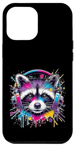 Hülle für iPhone 14 Pro Max Bunter Waschbär mit Kopfhörern Street Art von Urban Raccoon Style