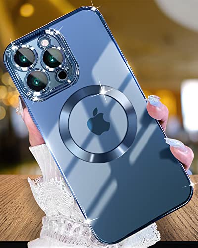 Uxinuo Magnetische Hülle für iPhone 14 Pro Max mit vollem Kameraschutz, Kompatibel mit MagSafe, [Militärnorm Sturzschutz] für Magsafe Frauen Mädchen Männer Handytasche, 6.7 Zoll, Blau von Uxinuo
