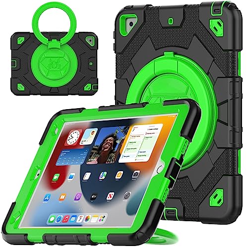 V-MOTA Flat Protect Spider-Man Cute Silicone Compatible with iPad 7th 8th 9th (2019/2020/2021) Generation 10.2 inch; Rotatable Kickstand Bracelet Protective Cover (Black Green) von V-MOTA