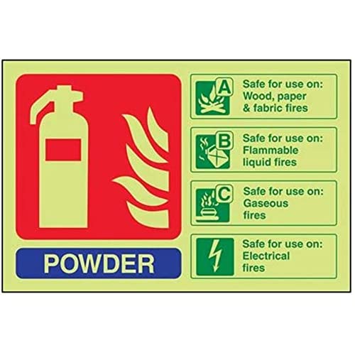 VSafety Schild mit Feuerlöscher, leuchtet im Dunkeln, 200 mm x 150 mm, selbstklebendes Vinyl von VSafety