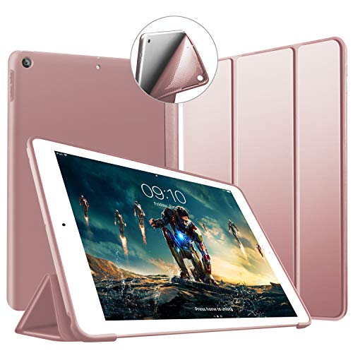 VAGHVEO Hülle für iPad 6. Generation 2018 9,7 Zoll/iPad 5. Generation 2017, Leichtgewicht Ständer Schutzhülle [Auto Schlafen/Wecken] mit Flexibel Weicher TPU Rückseite Cover Leder Hüllen, Roségold von VAGHVEO